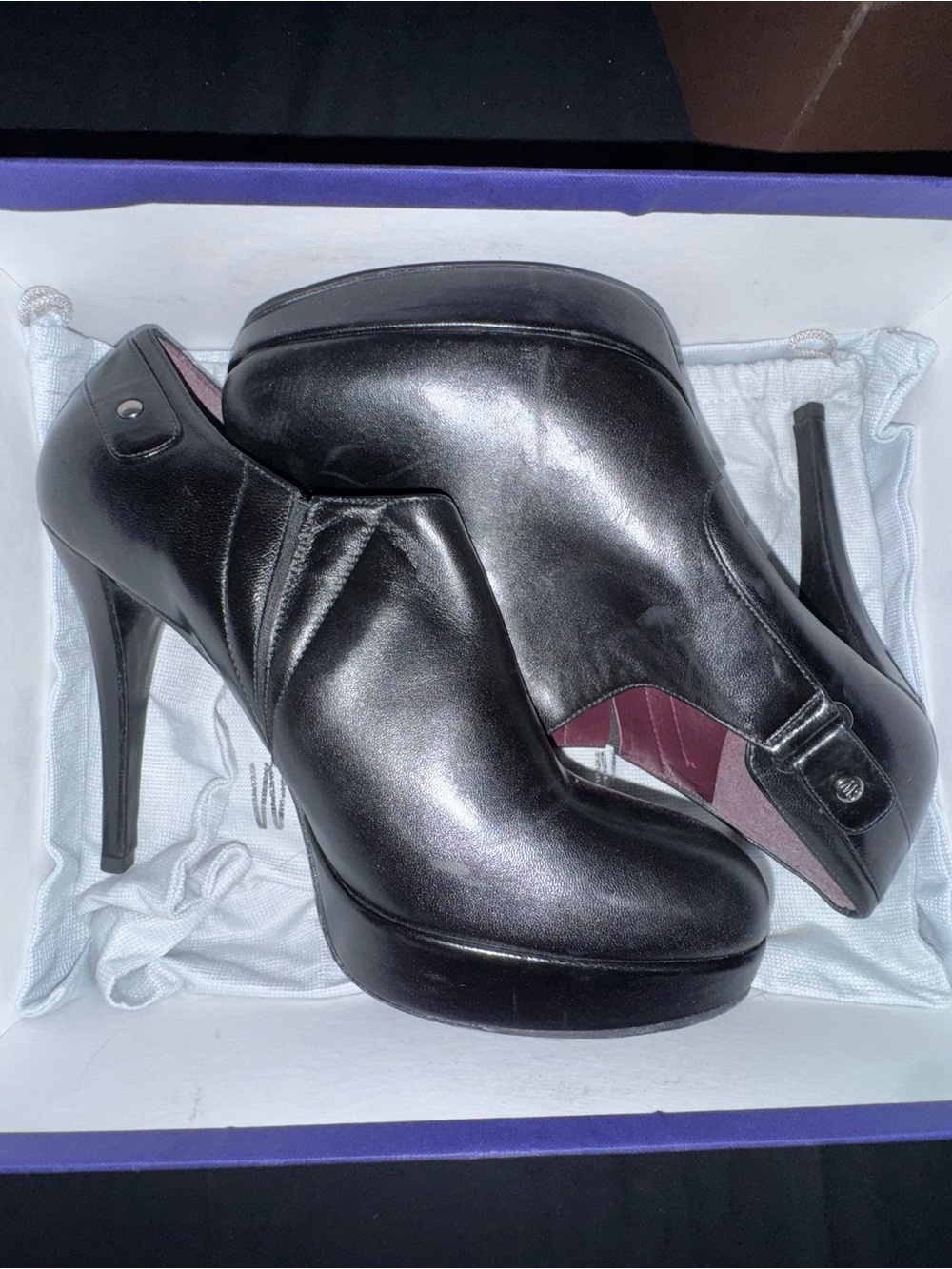 Stuart Weitzman Black Leather Platform Stiletto Ankle Boots
